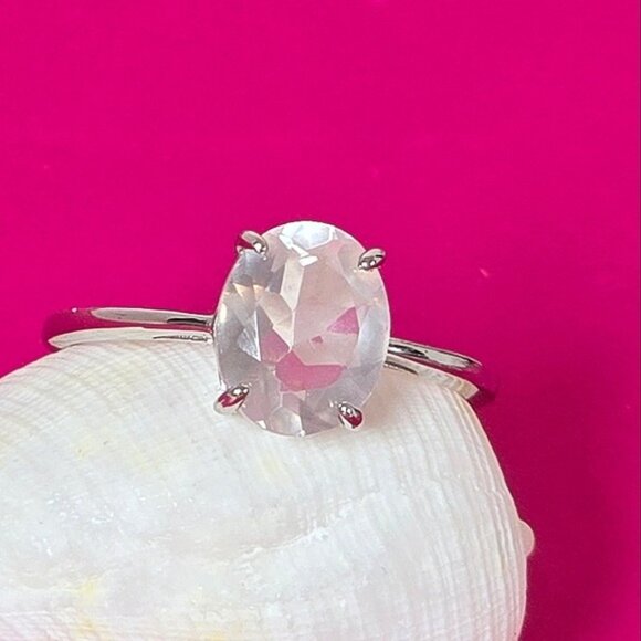 925 Sterling Silver Ring Sz 8.5 with Natural Rose Quartz Gemstone - Picture 6 of 8